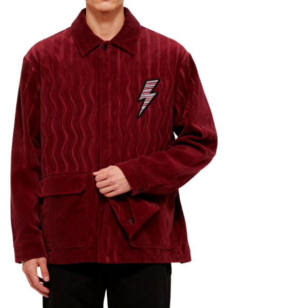Burgundy Wavy Corduroy Jacket with Lightning Patch