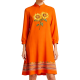 Orange Tunic Dress with Sunflower Embroidery