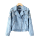 Light Wash Denim Biker Jacket with Embroidery