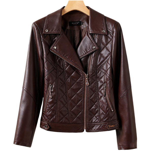 Burgundy Quilted Leather Biker Jacket