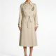 Beige Trench Coat with Pearl Accents and Olive Embroidery