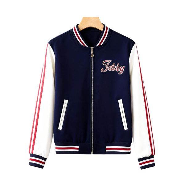 Navy and White Striped Varsity Jacket