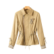 Beige Drawstring Waist Jacket with Tool Embroidery