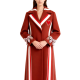 Burgundy Wool Coat with Striped Trim and Heart Embroidery